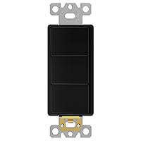 Triple Paddle Rocker Combination Decorator Switch, Gloss Finish, Ground Terminal, Side Wiring, Copper Only, Single Pole, Residential/Commercial Grade, 15A 120V-277V, 62755-BK, Black