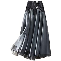 XJYIOEWT Velvet Long Sleeve Dress for Women Pink,Casual Women's Versatile Spliced Mesh High Waist Skirt Short Sleeve A L