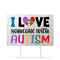 Autistic Love Support Yard Signs I Love Someone With Autism Puzzle Heart Plastic Signs for Outside Lawn Sign Heavy Duty Rust Two Sided Print MADE IN USA 12x18 Inch Indoor Or Outdoor Use