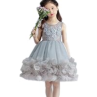 Julang Girls' Flowers Dresses For Birthday Party and Wedding Lace Tulle Cotton Lining Gray