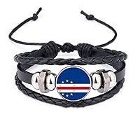 Cape Verde National Flag Africa Country Bracelet Braided Leather Rope Bead Wristband