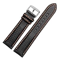 18mm 20mm 21mm 22mm 23mm Durable Orange Stitching carbon Fiber mens black red genuine leather with silver clasp watchband strap