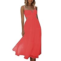 XJYIOEWT Flowy Wedding Guest Dresses for Women,Women's Comfortable New V Neck Sleeveless Solid Color Panel Large Swing L