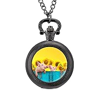 Funny Pig Hanging on A Fence Pocket Watches for Men with Chain Digital Vintage Mechanical Pocket Watch