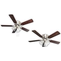 Pepeo - Kisa Ceiling Fan with Lighting | Fan with Pull Switch in Silver with Reversible Blades in Rose and Walnut Wood, Diameter 105 cm. (Colour: Brushed Nickel, Rosewood/Walnut)
