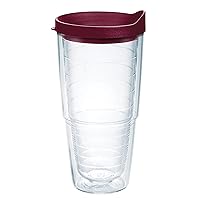 Tervis Clear & Colorful Lidded Made in USA Double Walled Insulated Tumbler Travel Cup Keeps Drinks Cold & Hot, 24oz, Maroon Lid