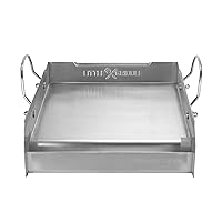 griddle-Q GQ120 100% Stainless Steel Medium-Sized Professional Griddle with Even Heating Bracing and Removable Handles for Charcoal/Gas Grills, Camping, Tailgating, and Parties (14