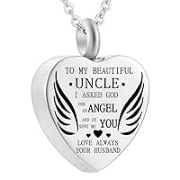 misyou Angel Wing Urn Necklace for Ashes, Heart Cremation Memorial Keepsake Pendant Ashes Jewelry with Fill Kit