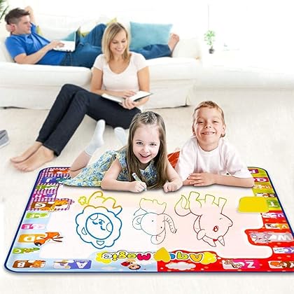 Water Doodle Mat, Kids Large Aqua Coloring Mat, Mess Free Drawing Mat with Neon Colors, Educational Toy for 2 3 4 5 Years Old Kids,Boys,Girls