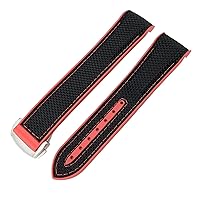 19mm 20mm Nylon Rubber Watchband 21mm 22mm for Omega Seamaster 300 AT150 Speedmaster 8900 PlanetOcean Seiko Leather Strap (Color : Black Nylon red, Size : 19mm)