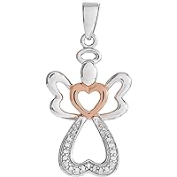 925 Sterling Silver 14k Rose Gold Vermeil 28x12.6mm Polished Diamond Religious Guardian Angel Pendant Necklace Rose Gold Vermail Jewelry for Women
