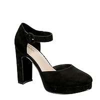 Limelight Lilia - Women's Chunky High Heel Ankle Strap Closed Toe Faux Suede Pumps