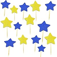 Twinkle Twinkle Little Star Gold Royal Blue Star Cupcake CakeToppers for DIY Glitter Mini Birthday Cake Snack Decorations Picks Party Accessories Weddings Bridal Baby Shower 40PC