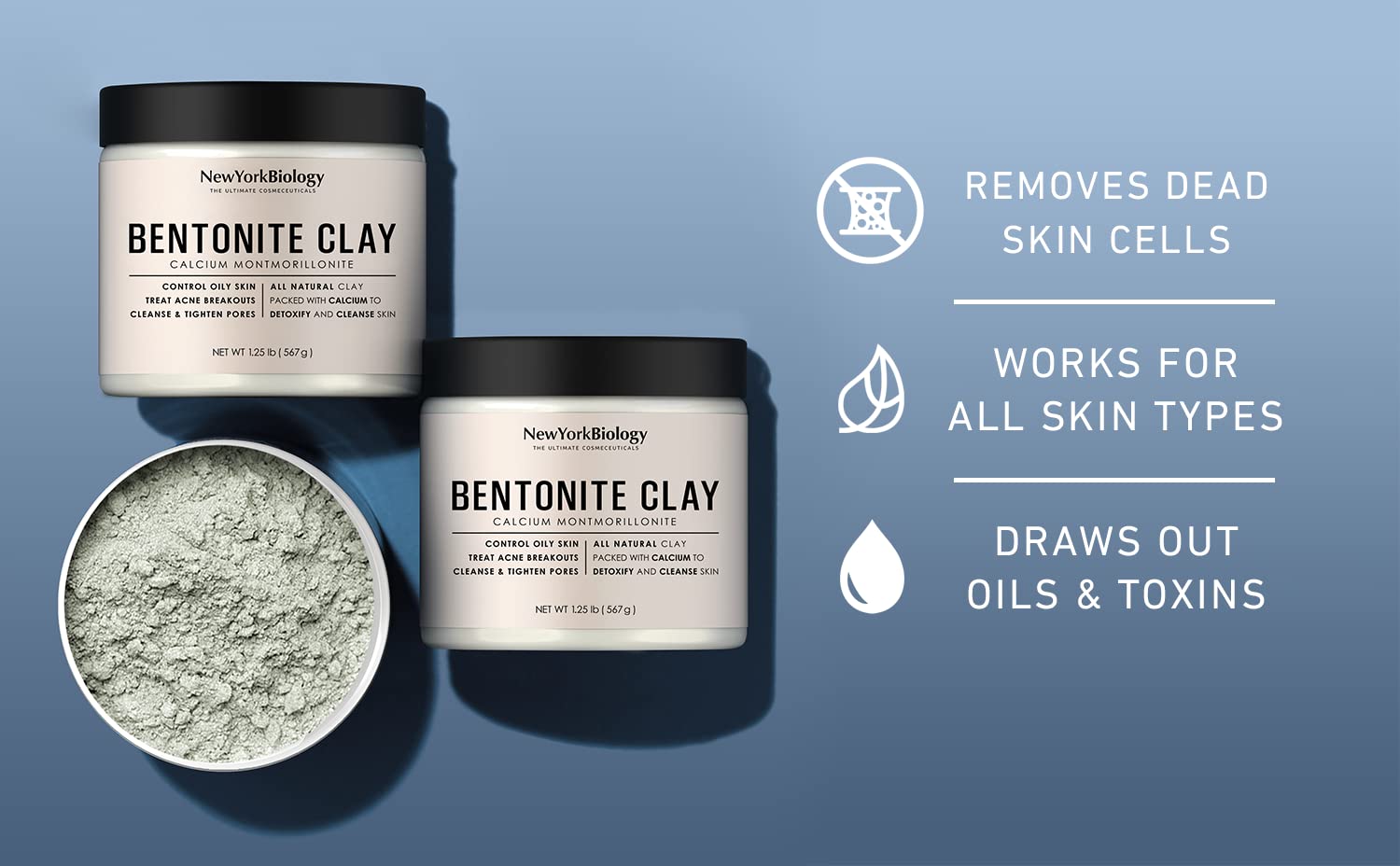 New York Biology Bentonite Clay Powder 1.25 lb – Deep Pore Cleanser Indian Healing Clay for Acne and Oily Skin – 100% Natural Calcium Bentonite Clay for Face Masks, Hair Masks, Foot Soaks