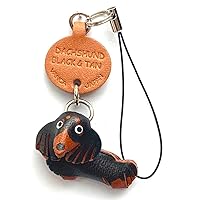 Dachshund Black&Tan Leather Dog mobile/Cellphone Charm VANCA CRAFT-Collectible Cute Mascot Made in Japan