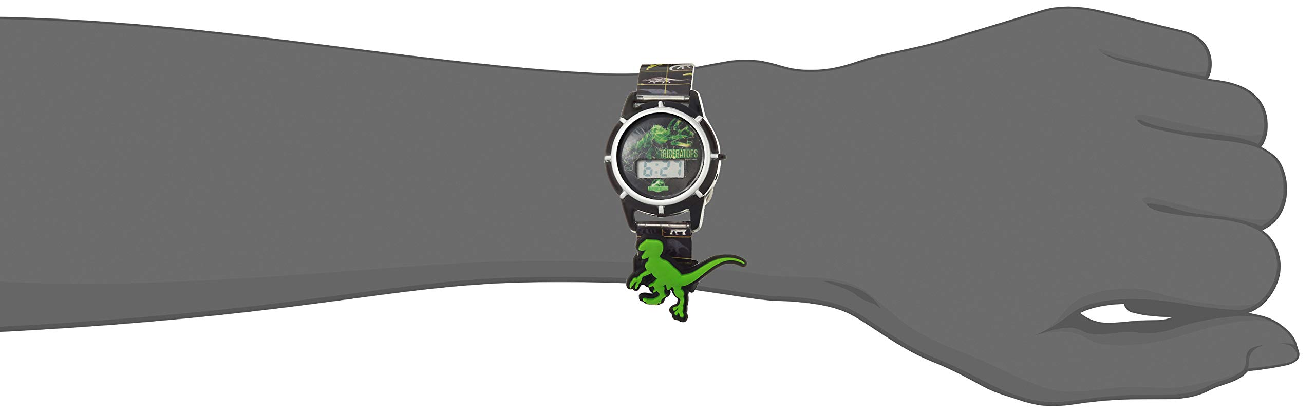 Accutime Jurassic Park World Kids' Digital Watch in Black, with Detailed Removeable Dinosaurs Charms on Rubber Watch Band (Model JRW4015AZ)