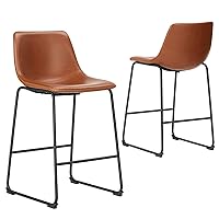 OLIXIS Counter Height Bar Stools, Bar Chairs, 26 inch Armless Dining Chairs with Metal Legs and Footrest, Modern Faux Leather Barstools for Kitchen Island, (Whiskey Brown, Set of 2)