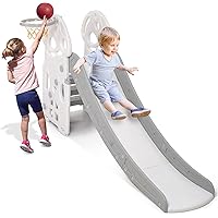 Toddler Slide, Ronipic 3 in 1 Slide for Kids, Freestanding Game Slide with Extra Long Slipping Slope and Basketball Hoop, Kids Slide Climber Set for Indoor Outdoor Ideal Gift Toys for Boys and Girls