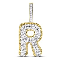 The Diamond Deal 10kt Yellow Gold Mens Round Diamond Letter R Charm Pendant 1-3/8 Cttw