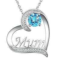 GinoMay Mothers Day Jewellery Gifts Mum Necklace for Mum March Birthstones Aquamarine Jewellery for Mum Birthday Gifts Sterling Silver Mothering Sunday