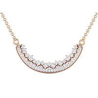 Certified 14K Gold Half Moon Design Pendant in Round Natural Diamond (0.35 ct) with White/Yellow/Rose Gold Chain Wedding Necklace for Women