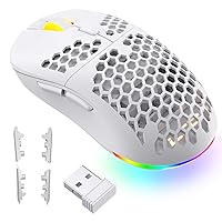 LTC WHM-001 Mosh Pit Wireless Gaming Mouse, 10,000 DPI 2.4Ghz/ Wired RGB Ambidextrous Mice w/Lightweight Honeycomb Shell, Ergonomic Shape for Right or Left Hand Use, for PC/Mac/Laptop, White