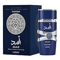 Lattafa Asad Zanzibar for Men Eau de Parfum Spray. 3.4 Ounce