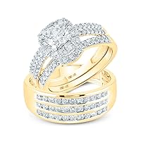 The Diamond Deal 14kt Yellow Gold His Hers Round Diamond Halo Matching Wedding Set 2 Cttw