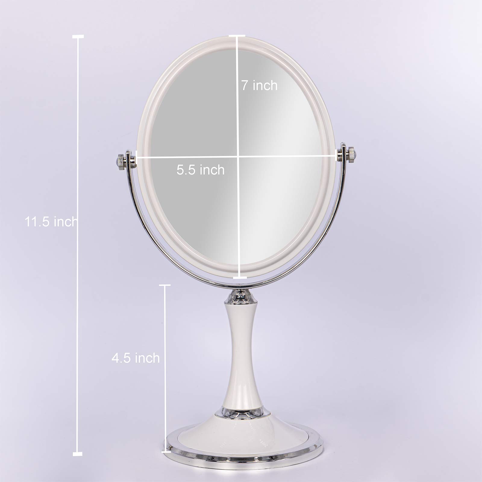 PINKZIO Tabletop Makeup Portable Two Sided 1X & 3X Magnifying Light-Weight Vanity Mirror with 360 Degree Swivel, ABS Plastic, White