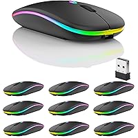10 Pack Wireless Bluetooth Mouse,LED Dual Mode Rechargeable Silent Slim Laptop Mouse,Portable(BT5.2+USB Receiver) Dual Mode Computer Mice,for Laptop,Desktop Computer,ipad Tablet,Phone,TV (Black)