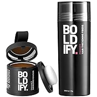 Hair Fiber (Light Brown) + Hairline Powder (Light Brown): Boldify Build & Conceal Bundle - Undetectable Hair Thickener for Fine Hair, Instant Stain-Proof Root Touchup Powder, For Men & Women