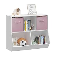 Bookshelf for Kids, 4 Cube Toy Storage Organizer Toddler Bookshelf Kids Bookcase Book Shelves for Kids Room, Playroom, Nursery and Kindergarten White-Pink