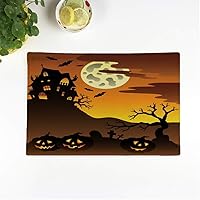 Set of 6 Placemats Decorated Scene Halloween Mansion House Autumn Bat Branch Building 12.5x17 Inch Non-Slip Washable Place Mats for Dinner Parties Decor Kitchen Table