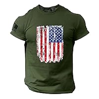 American Flag T-Shirt Leisure Shirts 4th of July T-Shirts for Men Workout Short Sleeve Summer T-Shirt Round Neck Top