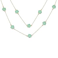 Fashion Aqua Blue Enamel Flower Long Wrap Layer Gold Plated Crystal Accent Station Chain Wrap Layer Clover Necklace For Women 36 Inch