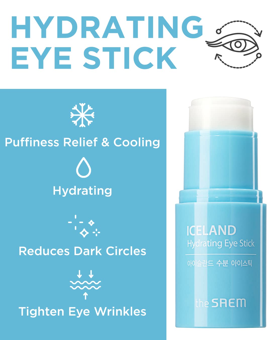 The SAEM Iceland Hydrating & Collagen Eye Stick 2 Pack - Cooling & Anti-Wrinkle Eye Balm for Dark Circles and Puffiness – Under Eye Treatment - Reduce Wrinkles and Moisturizing - Aqua&Rose Scent