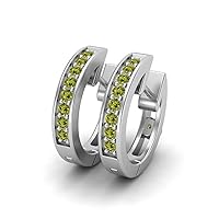 Solid 925 Sterling Silver Round Peridot August Birthstone Huggie Hoops Small Earrings for womens
