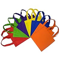 Kids Gift Bags - 12 Pack 10x10 Inch Large Fabric Git Bags with Handles, Multi Color Cloth Fabric Reusable Totes Bulk, Neon Party Favor bags for Kids Birthdays Parties, Gifts, Goodies, Treats, Candy