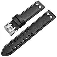 20mm / 22mm Leather Watch Band Strap Fits for Hamilton Khaki Field Aviation H70595593 (22mm, Black(Black line)(Silver Buckle))