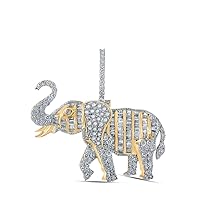 The Diamond Deal 10kt Yellow Gold Mens Baguette Diamond Elephant Charm Pendant 2-1/3 Cttw