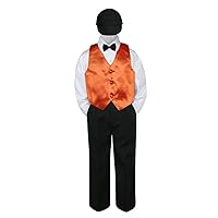 5pc Baby Toddler Kid Boys Black Pants Hat Bow Tie Orange Vest Suits Set (7)