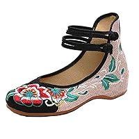Women Chinese Embroidered Flower Flat Bridal Mary Jane Ballet Shoes