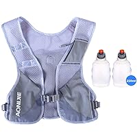 AONIJIE Men Women Ultralight Running Vest Pack Reflective Breathable Hydration Backpack for Hiking Camping Marathon Cycling Race (Gray- with 2 pcs 250ml Bottles)