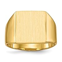 Jewels By Lux Monogram Initial Engravable Custom Personalized Polished For Men or Women 14K Yellow Gold 13x12mm Closed Back Mens Signet Band Ring