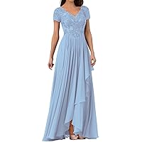 Mother of The Groom Dresses Lavender Beach Boho Short Sleeves A-Line Classy Elegant Chiffon Floor Length Formal Mother of The Bride Dresses for Wedding Modest Evening Gown