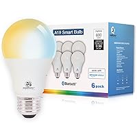 Smart LED Light Bulb, Tunable White 2700K-6500K Dimmable A19 60W Equivalent, Works with Alexa, 6-Pack, Amazon Only Energetic Bluetooth Light Bulb