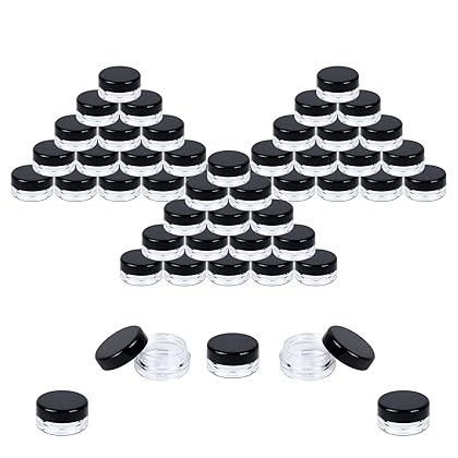 Houseables 3 Gram Jar, 3 ML, Black, 50 Pk, BPA Free, Cosmetic Sample Empty Container, Plastic, Round Pot, Screw Cap Lid, Small Tiny 3g Bottle, for Make Up, Eye Shadow, Nails, Powder, Paint, Jewelry