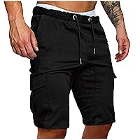 Chino Shorts Men Casual Drawstring Elastic Waist Basic Solid Color Cargo Combat Shorts with Pocket Summer Leisure Shorts