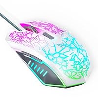 VersionTECH. Gaming Mouse, 4 DPI Settings Up to 3600 DPI, Light Up RGB Ergonomic Optical Gaming Mice for Laptop/mac, Computer Wired USB Mouse, 7 Colors LED Backlight, 6 Programmable Buttons-White