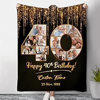 Personalized 40th Birthday Gifts for Women or Men, Black or Pink 40th Birthday Photo Collage Blanket, 40th Birthday Blanket, 40th Decorations, Gift for Men Women Turning 40